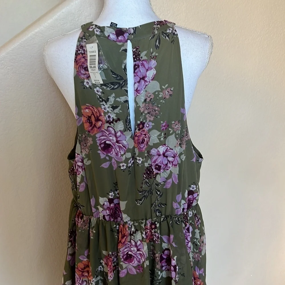 Torrid olive green floral chiffon dress